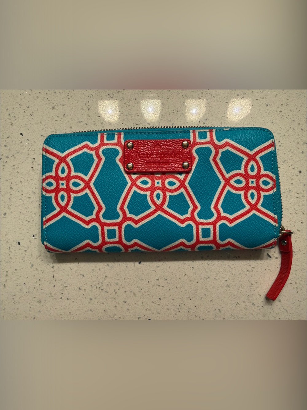 kate spade Turquoise and Red Geometric Zip Wallet